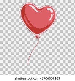 Globo brillante rojo en forma de corazón con cuerda, símbolo romántico Vector