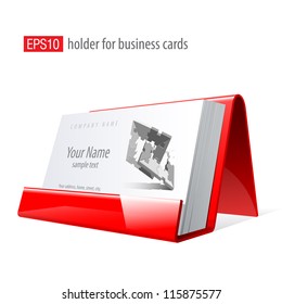 Red Glossy holder for business cards. Vector Illustration