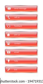 red glossy internet buttons with chrome border, vector illustration, eps 10 with transparency