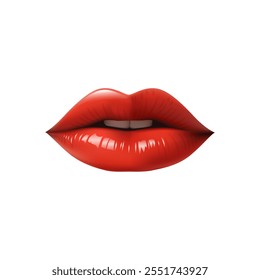 Red glossy lips A 3D realistic illustration, symbolizing love and romance, woman mouth perfect for Valentine s Day. Featuring a sexy, glossy, shiny finish, ideal for cosmetic. Not AI.