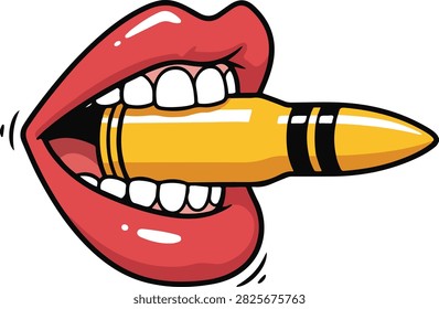 Red glossy lips biting