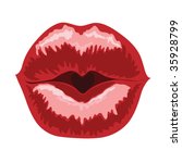 Red glossy lips on white background