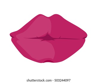 Red glossy lips on white background. Plump sensual lips. Joyful lips with bright lipstick. Sexual kiss icon. Lipsticks luxury cosmetics. Luscious female mouth in flat style design. Vector illustration