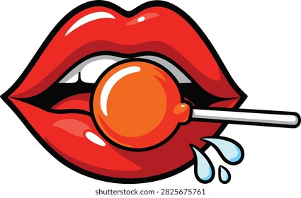 Red glossy lips sucking