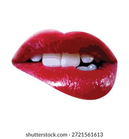 Lábios Vermelhos Brilhantes com Dentes Fechar Ilustração Vetorial Isolada