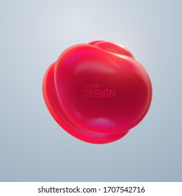 Red glossy organic bubble. Abstract composition with 3d spherical shape. Vector realistic illustration of fluid substance. Trendy banner or poster design. Futuristic background