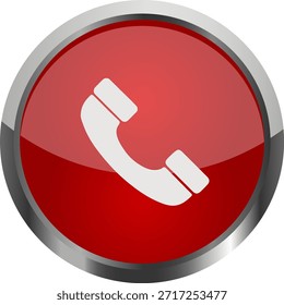 red glossy phone call button icon, 3d vector realistic contact us symbol