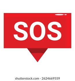 Red glossy pin showing sos message on a white background