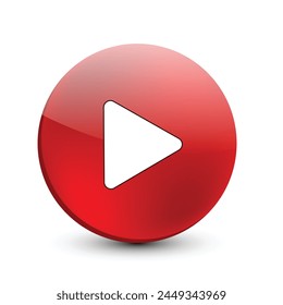 Red glossy play button on white background