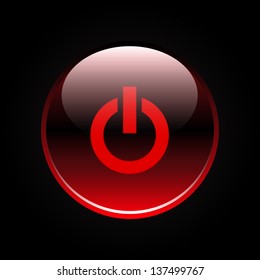 Red glossy power button on black