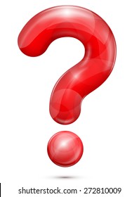 Red glossy realistic question mark, vector illustration