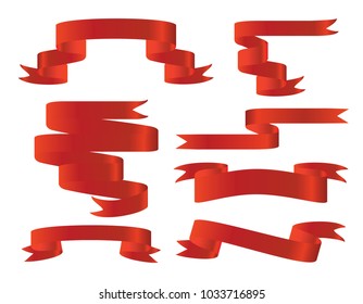 Red glossy ribbon banners set. Ribbons collection isolated on white background