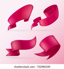 Red glossy ribbon banners set. Retro vintage style. Vector illustration.