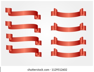 Red glossy ribbon vector banners set
