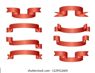 Red glossy ribbon vector banners set
