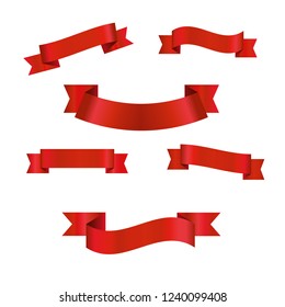 Red glossy ribbon vector banners set