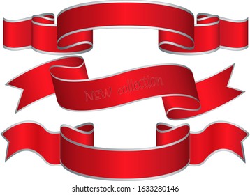 Red glossy ribbon vector banners set