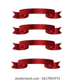  Red glossy ribbon vector banners. Ribbon banner promotion vector illustration 