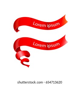 Red glossy ribbon, vector banners set.