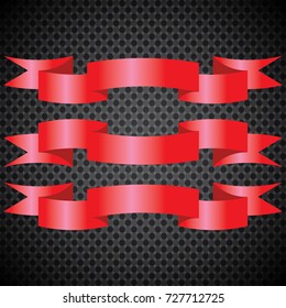 Red glossy ribbon vector banners set