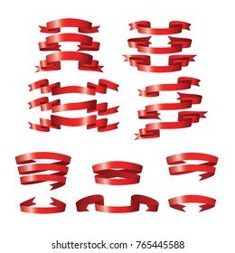 Red glossy ribbon vector banners set
