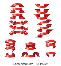 Red glossy ribbon vector banners set