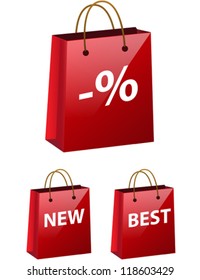 Red glossy shopping bags on white. Vector illustration