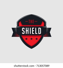 Red glossy sleek shield emblem or logo graphic template