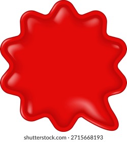 Burbuja brillante roja del discurso aislada en blanco. Forma de salpicadura de plástico 3D brillante. Etiqueta en blanco o pegatina con espacio de copia