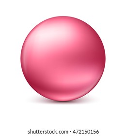 Red glossy sphere isolated on white with shadow and reflections in the color of the sphere. Vector illustration for your design, easy to edit and change the size