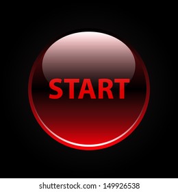 Red glossy start button on black