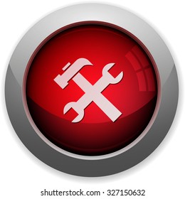 Red glossy tools web button. Arranged layer structure.