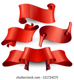 Red Glossy vector ribbons on a transparent background for your design project
