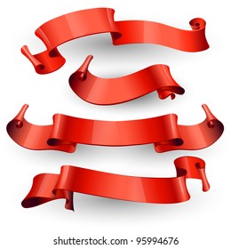 red Glossy vector ribbons on a white background for your design project