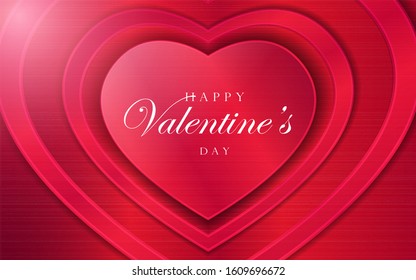 Red glossy vector symbols of love in shape of heart metallic texture background. Realistic design template can use wallpaper, element poster, greeting card, web banner   for Valentine's Day