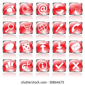 Red glossy web icons with metallic frames