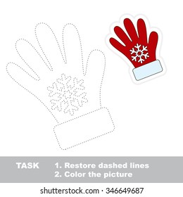 Red gloves to be traced. Vector trace game.