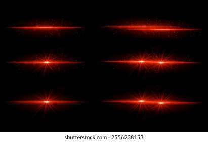 Red glow effects set. Radiant light streaks, sparkling particles, bright starbursts, warm illumination, abstract lighting design, decorative energy beams, vibrant modern visuals