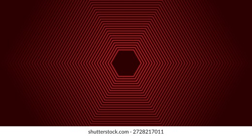 Hexagon-Tunnelschleife mit rotem Glanz. Nahtlose 4K-Animation. Abstrakter Hintergrund des Bewegungsbildschirms mit animierter Schleifenbox. Leuchtende Neonrahmen mit hellen Farben auf schwarzem Hintergrund. 3D-Darstellung
