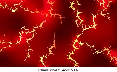 Red glowing background with hot lava cracks.
 Vector image in manga and anime style.