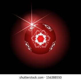Red glowing ball with snowflake texture. Eps 10 vector