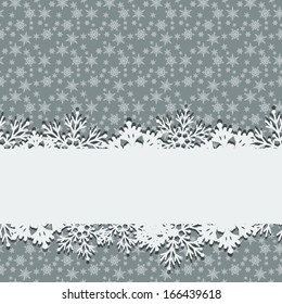 Red glowing Christmas background with white carved snowflakes. Vector illustration