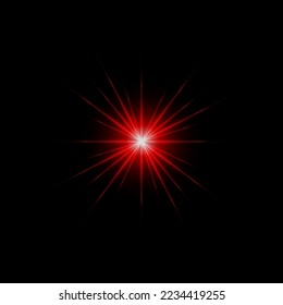 El círculo rojo brillante de la explosión de la luz, la estrella, la explosión sobre el fondo negro.