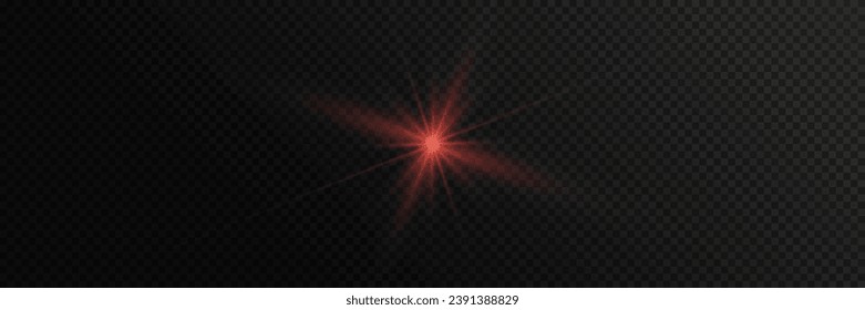 Rojo y brillante círculo de luz estalló, estrella, explosión en un fondo transparente.