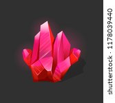 Red glowing crystal icon for the game. Ruby glowing crystal. Crystalline stone or gem. Precious gemstone. Magic crystal vector icon. Game award and wealth icon, jewelry and money