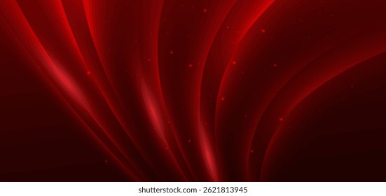 Fundo de raio de curva brilhante vermelho com efeito de iluminação cintilante. Ilustração vetorial