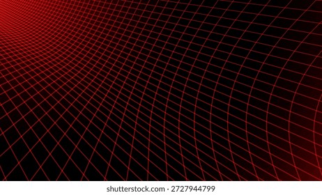 Fondo De Rejilla De Alambre Cibernético Brillante Rojo Con Líneas Láser. Fondo Del Juego De Perspectiva Futurista Retro Para Carteles, Anuncios, Fondos de pantalla. Ilustración vectorial.