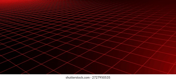 Fundo De Grade De Wireframe Cibernético Brilhante Vermelho Com Linhas Laser. Jogo De Perspectiva Futurista Retroativo Fundo Para Pôsteres, Banners, Papéis De Parede. Ilustração de vetor.
