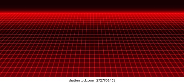 Rot leuchtend Cyber Drahtgitter Hintergrund mit Laserlinien. Retro futuristische Perspektive Spiel Hintergrund für Poster, Banner, Wallpapers. Vektorgrafik.