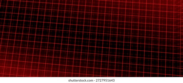 Fondo De Rejilla De Alambre Cibernético Brillante Rojo Con Líneas Láser. Fondo Del Juego De Perspectiva Futurista Retro Para Carteles, Anuncios, Fondos de pantalla. Ilustración vectorial.